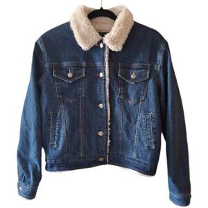 Scorpio Denim Jacket Women's Sherpa Warm Winter Retro Coat Blue Extra Large